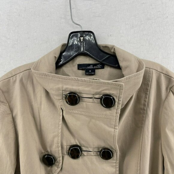Willi Smith Trench Coat Women's Sz M Beige 4-Button Double-Breasted Stretch - Picture 6 of 10